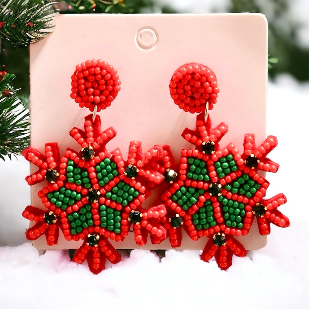 New Christmas Beaded Snowflake Earrings